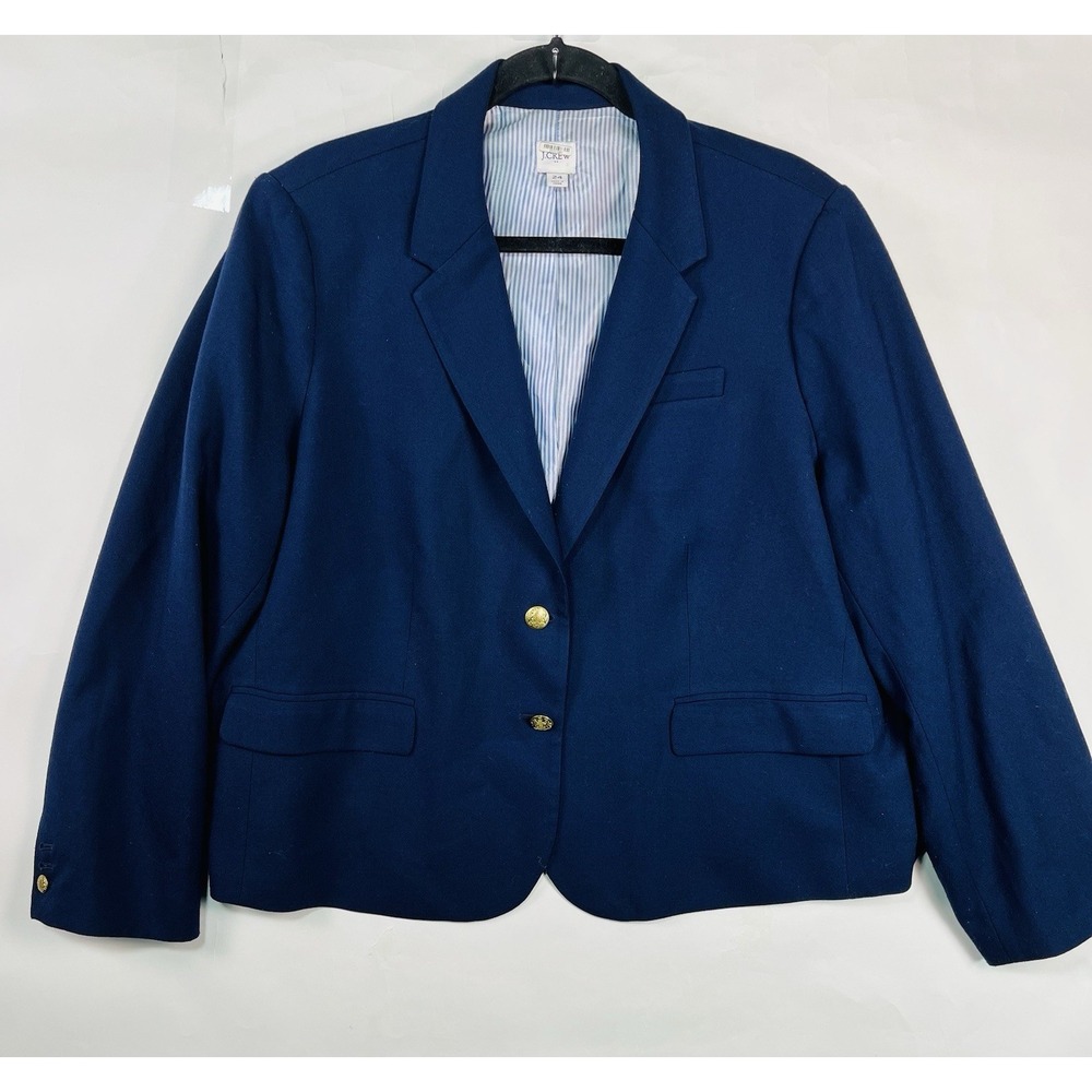 J. Crew Schoolboy Blazer Women's Plus Size 24 Navy Blue‎ Wool Blend Gold Button